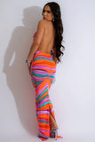 Exquisite Colorful Sleeveless Deep V Neck Halter Dress