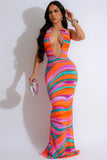 Exquisite Colorful Sleeveless Deep V Neck Halter Dress