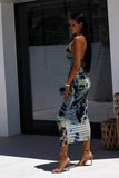 Elegant U-Neck Halter Print Evening Gown