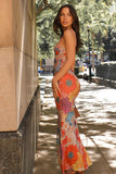 Floral Print Halter Dress with One-Line Collar