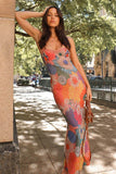 Floral Print Halter Dress with One-Line Collar