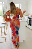 Floral Print Halter Dress with One-Line Collar