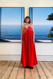 Elegant Three-Dimensional Embroidered Pleated Halter Dress