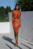 Elegant U-Neck Halter Print Evening Gown