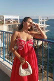Elegant Three-Dimensional Embroidered Pleated Halter Dress