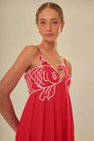 Elegant Three-Dimensional Embroidered Pleated Halter Dress