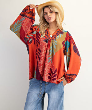 Vibrant Print V-Neck Everyday Shirt