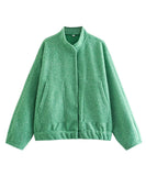 Relaxed Stand Up Collar Button Down Casual Everyday Jacket