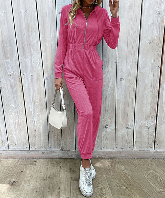 Chic Black Long-Sleeved Zipper Jumpsuit for Women