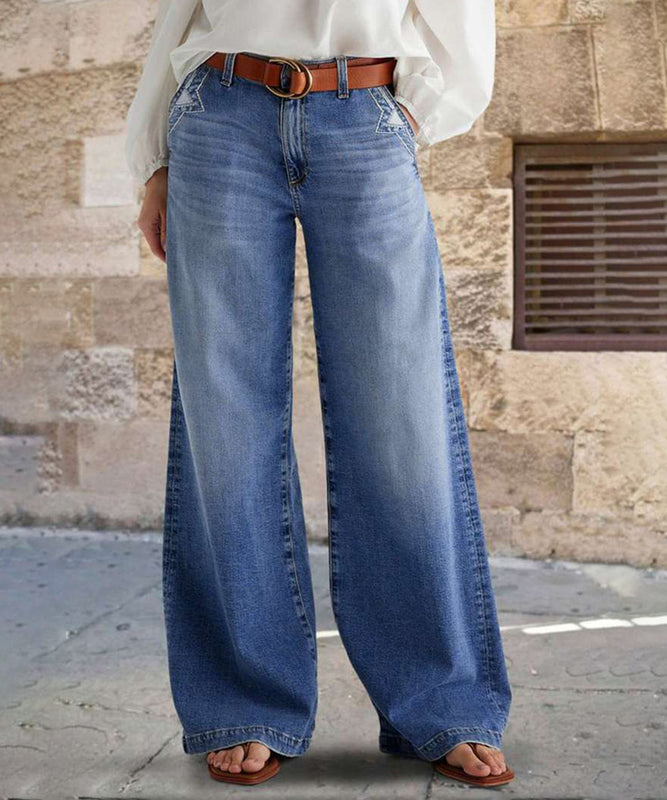 Vintage Embroidered Stretch Straight Leg Wide-Leg Jeans Delight