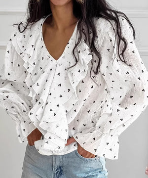 Love Print V-Neck Long-Sleeved Shirt for Effortless Style