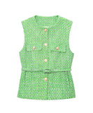 Womens Round Neck Sleeveless Vest With Button Decoration