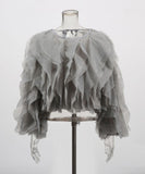 Ruffled Long Sleeve Polyester Top For Women Fashion