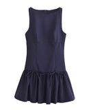 Round Neck Sleeveless Bow Dress Polyester For Women