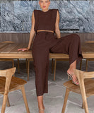 Chic Sleeveless Blazer Top and Trousers Set in Vibrant Colors