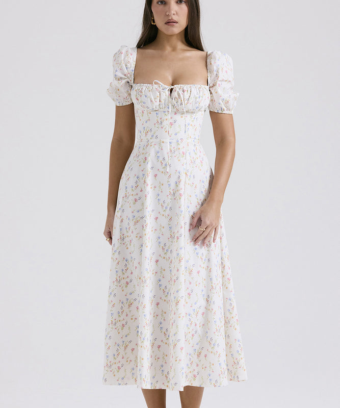 Chic Floral Halter Dress in White for Effortless Elegance