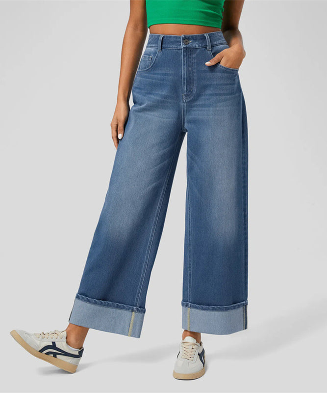 Stylish High-Waisted Leg Straight Leg Jeans With Hem Fit
