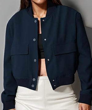 Chic Stand-Up Collar Jacket with Large Pockets