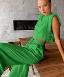 Chic Sleeveless Blazer Top and Trousers Set in Vibrant Colors