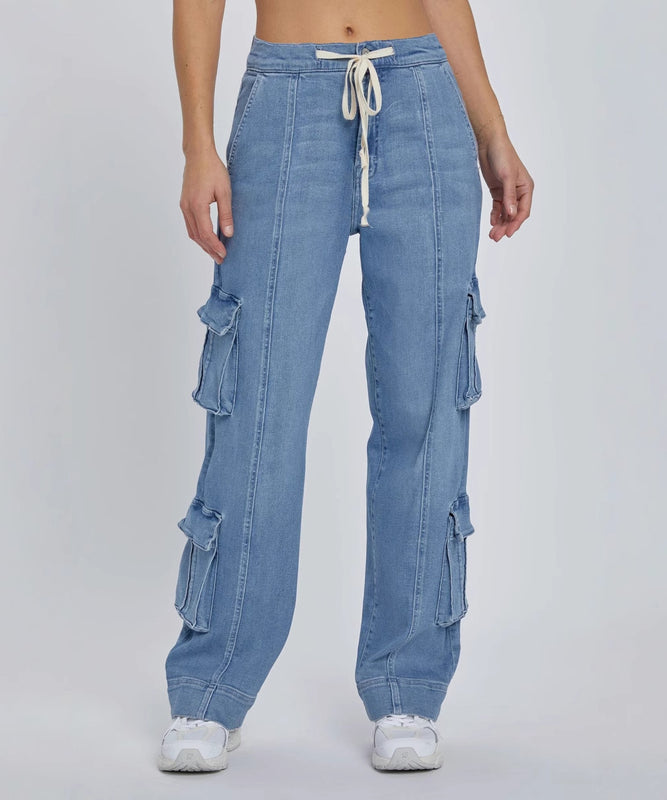 Washed Cargo Pants Women's Multi-Pocket Wide-Leg Jeans