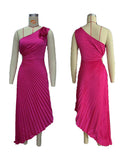 Fashion Sexy Oblique Shoulder Pleated Hollow Gown in Chic Colors