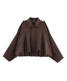 Womens Casual Suede Texture Lapel Jacket Outerwear Trendy