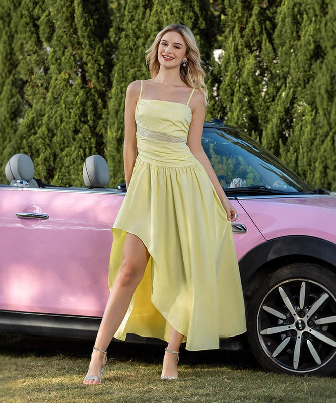 Chic Yellow Mesh Patchwork Slip Skirt With Ruffles Delight