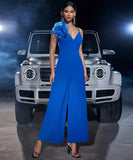 Three Dimensional Flower Deep V Halter Jumpsuit for Women