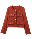 Fashionable Button Embellished Short Blazer Polyester
