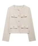 Fashionable Button Embellished Short Blazer Polyester