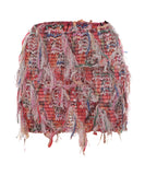 Women's Striped Fringed Short Skirt with Flared Hem