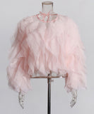 Ruffled Long Sleeve Polyester Top For Women Fashion
