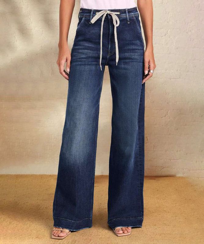 Lace-Up Stretch Jeans Straight Leg Pants for Effortless Style