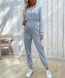 Chic Black Long-Sleeved Zipper Jumpsuit for Women