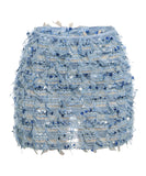 Women's Striped Fringed Short Skirt with Flared Hem