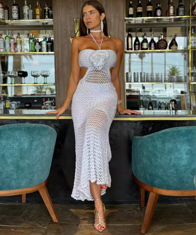 Backless Boho Sexy Beach Needle Long Knit Dress for Summer Fun