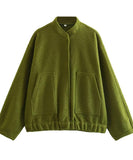 Relaxed Stand Up Collar Button Down Casual Everyday Jacket