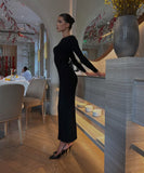 Long-Sleeved Knit Dress with Flattering Waist Cut