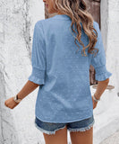 Chic V-neck Casual Pullover Puffy Sleeve Solid Color T-shirt