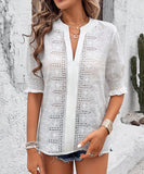 Chic V-neck Casual Pullover Puffy Sleeve Solid Color T-shirt