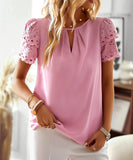 Embroidered Pink Short Sleeved Womens Polyester T Shirt