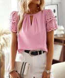 Embroidered Pink Short Sleeved Womens Polyester T Shirt