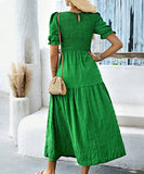 Casual Leaf-Sleeved Fitted Long Dress for Women in Multiple Colors