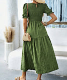 Casual Leaf-Sleeved Fitted Long Dress for Women in Multiple Colors