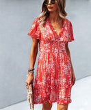 Casual Vacation Style Floral Print Half Skirt Dress for Women