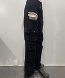 Multi Pocket Hand Drilled Washed Denim Jeans for Casual Style
