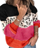 Classic Womens Leopard Patchwork Relaxed Knit Sweater