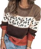 Classic Womens Leopard Patchwork Relaxed Knit Sweater
