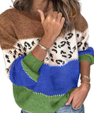 Classic Womens Leopard Patchwork Relaxed Knit Sweater