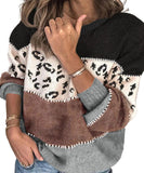 Classic Womens Leopard Patchwork Relaxed Knit Sweater